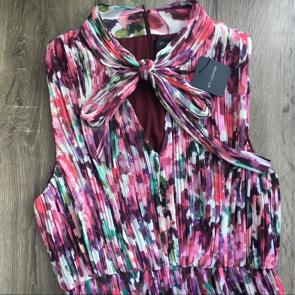 St. John Brigitte floral printed pleated dress 16 - Picture 2 of 5